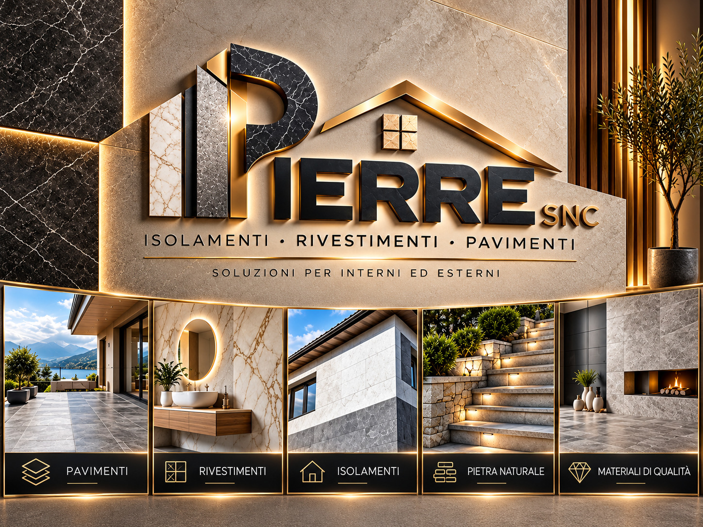 Anteprima grafica del marchio pierre-snc; ambientazioni digitali dimostrative